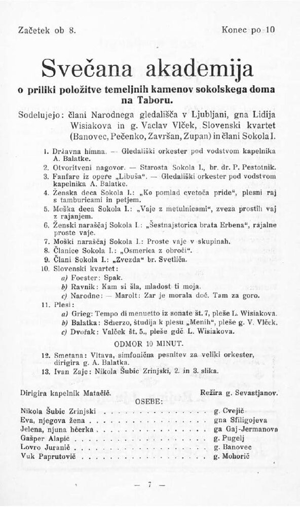 Performance at the Ceremonial Academy at the laying of the foundation stone of the Sokol's Dome at Tabor district Ljubljana